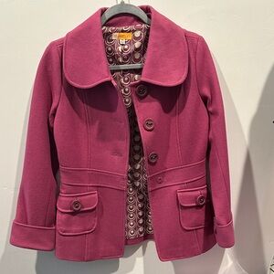 Anthropologie Tulle Women's Pea Coat in Deep Magenta